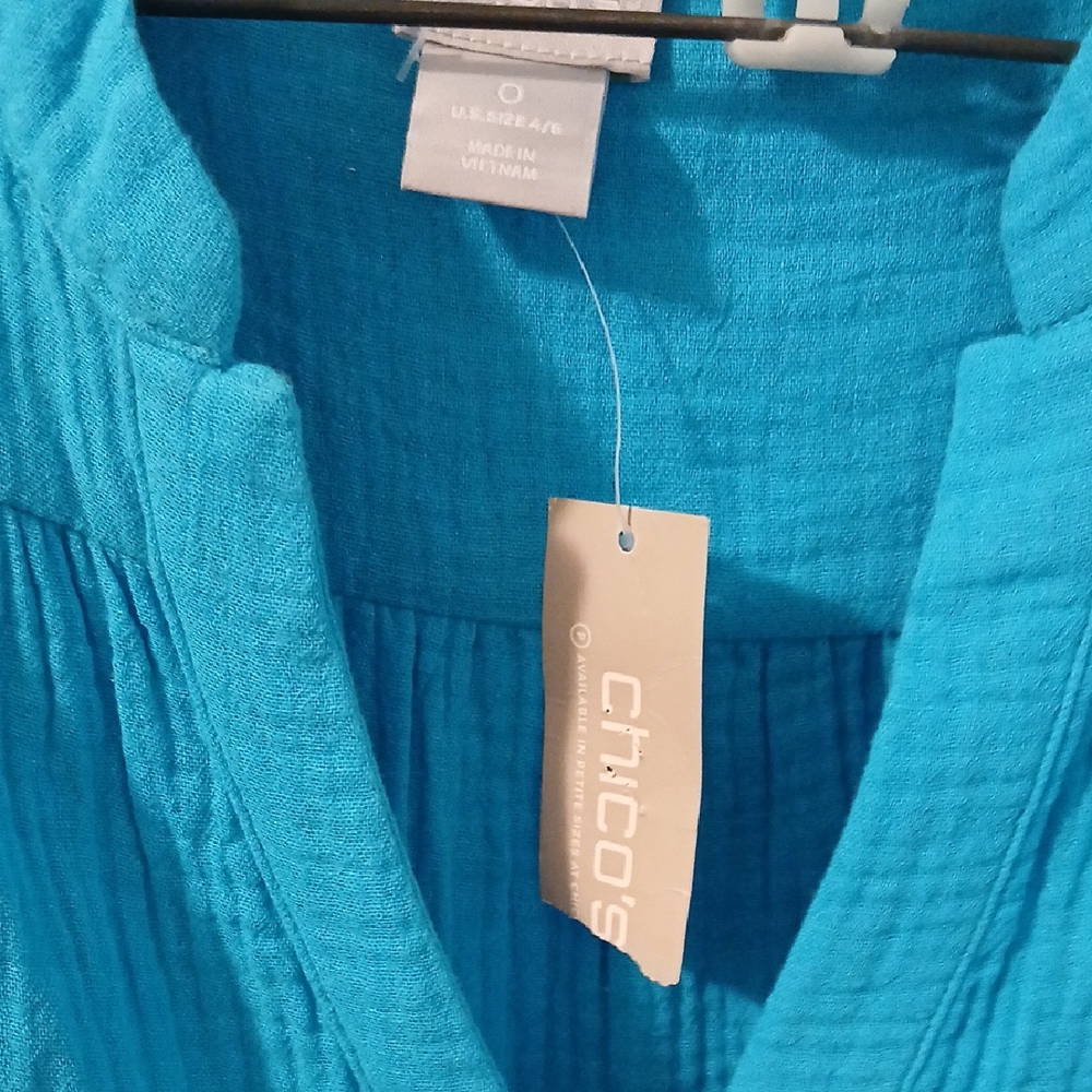 Chico's Blue Sundress with V-Neck and Cuffed 3/4 Sleeves - Picture 7 of 7